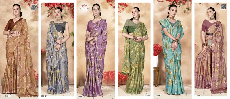 Elisha By Vallabhi Brasso Floral Printed Sarees Wholesale Price In Surat